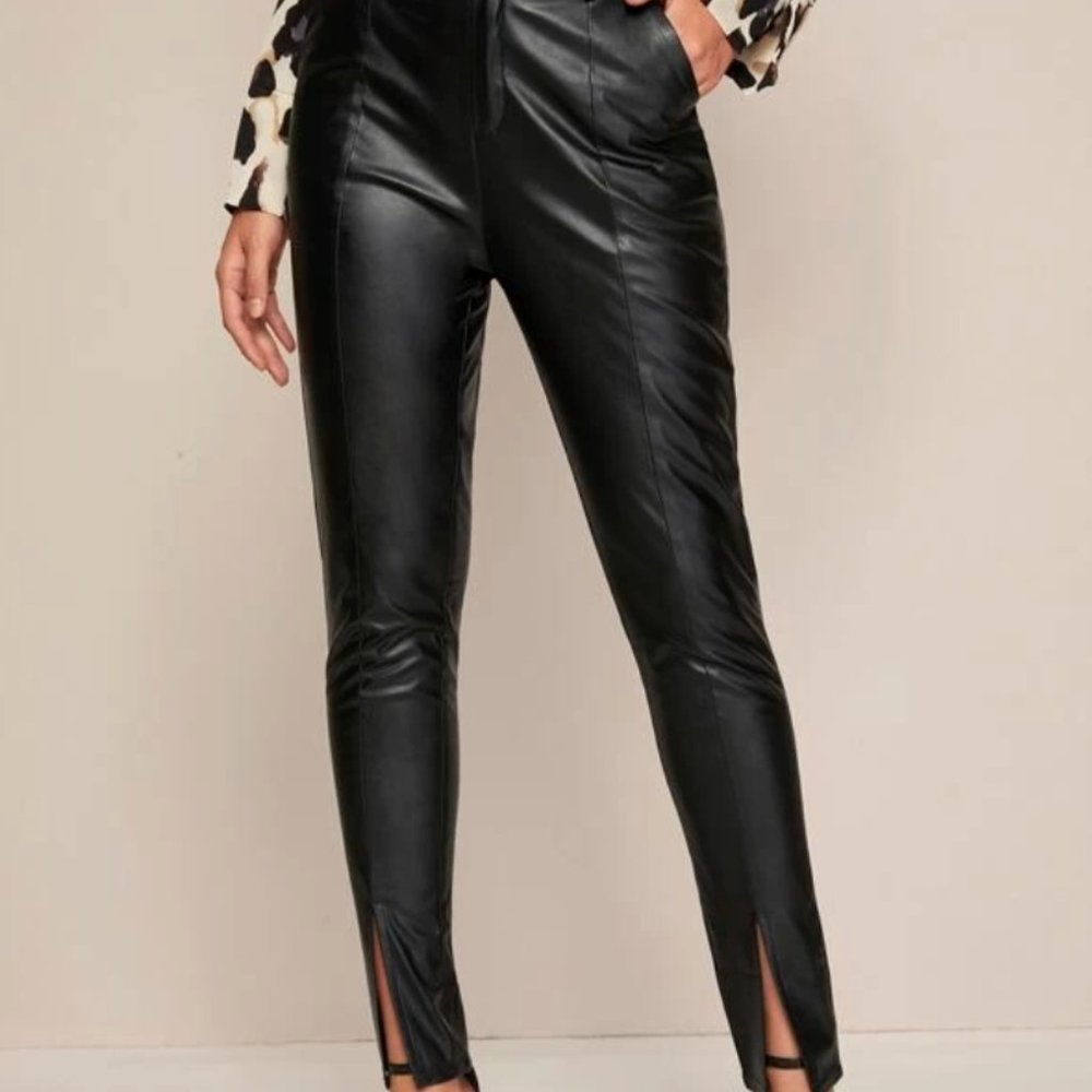 MAKE OFFER: Black Leather V-Cut Hem PU Pants